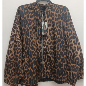 Ashley Graham Animal Print Bomber Jacket Windbreaker Light Weight